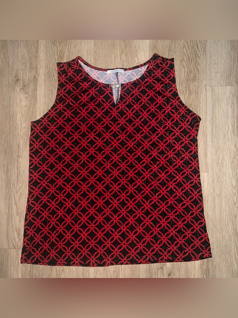 Notations Red and Black Sleeveless Geometric Tank Top